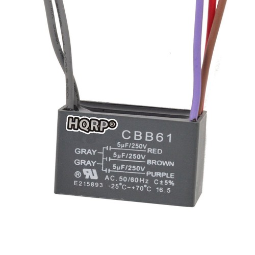 HQRP Capacitor for Hampton Bay Ceiling Fan 5uf+5uf+5uf 5-Wire CBB61 Replacement - Afbeelding 1 van 4