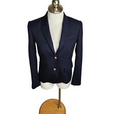 J. Crew Schoolboy Blazer Womens Size 4 Navy Blue Gold Buttons Wool Blend Lined