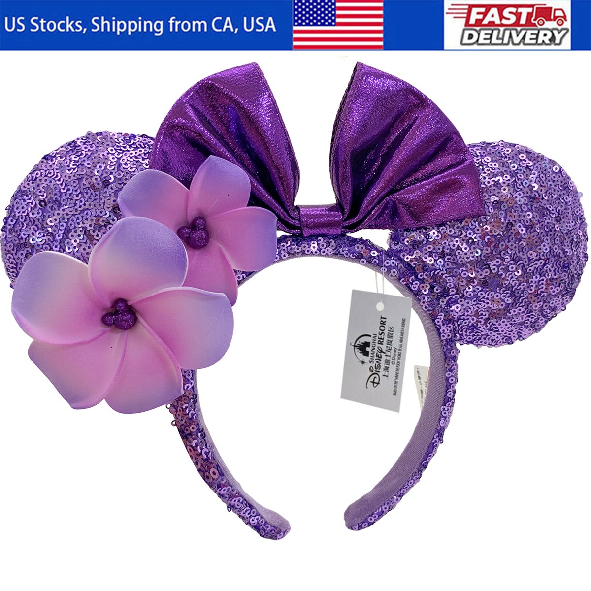 Purple Plumeria Aulani Hawaii Sequins Bow Minnie Disney display picture 2