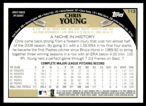 2009 Topps Baseball #113 Chris Young - Picture 2 of 2