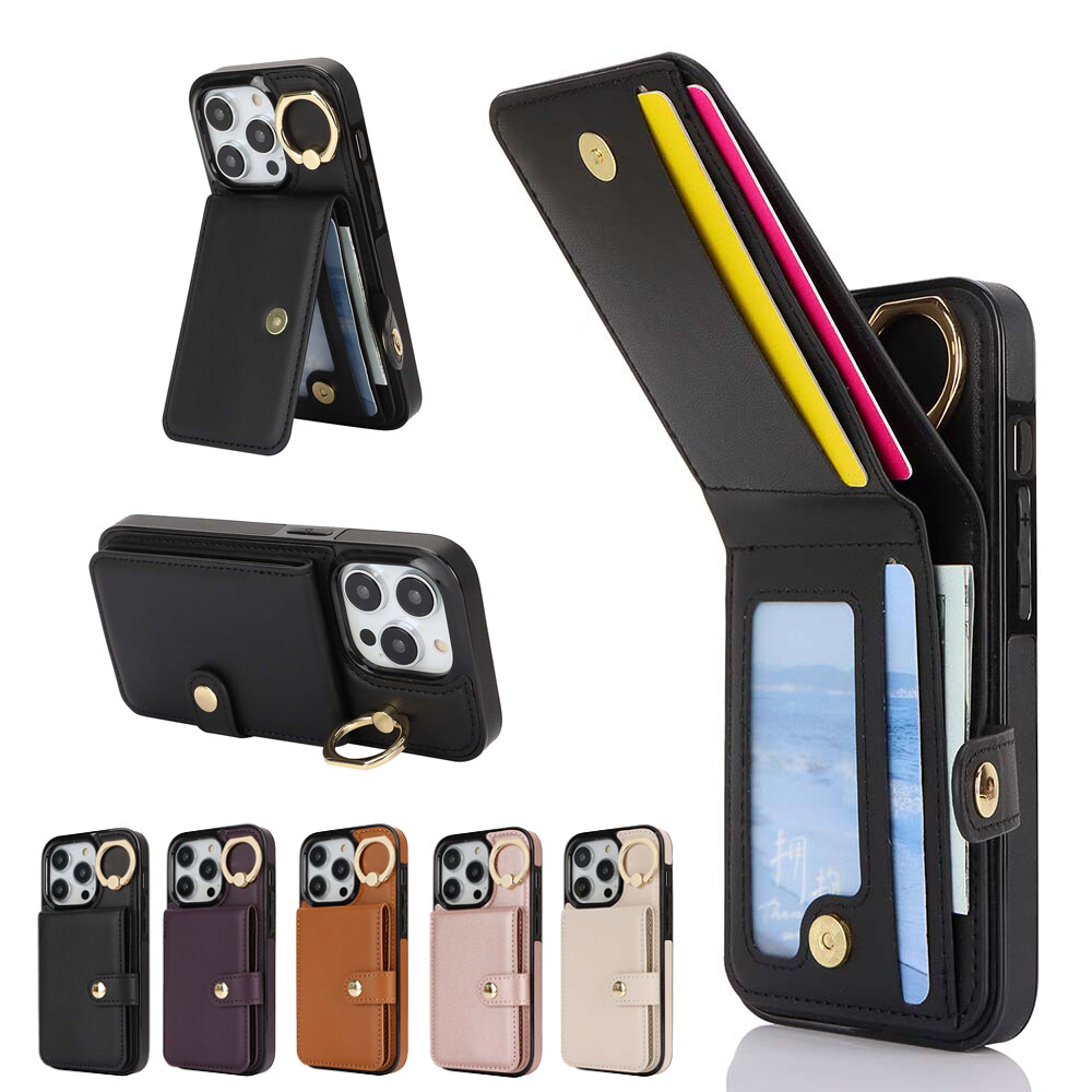 Slim Wallet Card Slot Phone Case with Ring for iPhone 15 14 13 12 11 Pro Max-image