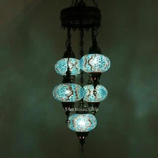 Turkish Moroccan Mosaic Hanging Ceiling Chandelier Lamp Light 5 Large Globe UK