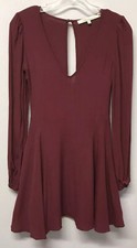 Lovers + Friends Long Sleeves Mini Dress S Asymmetrical Burgundy Keyhole Back 