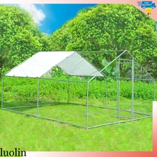 Metal Chicken Coop Walk-In Chicken Run 13.1x 9.8 x 6.56ft Peaked Roof Farm Yard