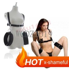 Open Leg Thigh Locking Wrist Cuffs Belt Harness Set Women Binding Restraint