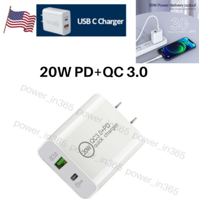 1/2X QC 3.0 Fast Wall Charger 20W USB C Adapter For iPhone iPad Samsung Android