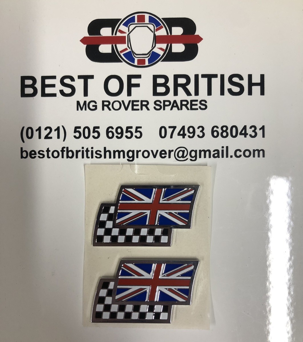 GENUINE MG ROVER ZR ZS TF | 2x Union Jack & Chequered Flag Enamel