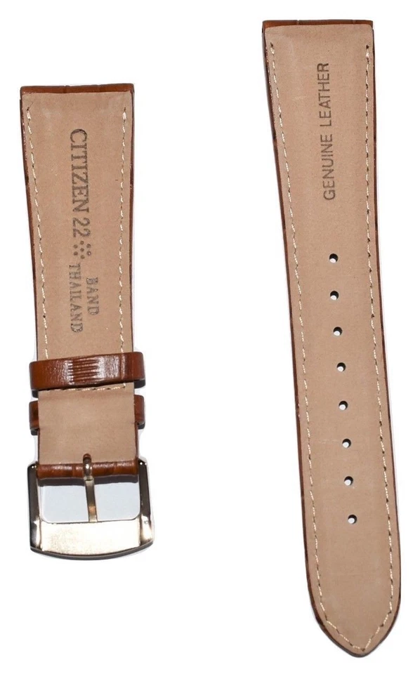 Correa para reloj Citizen original de cuero marrón de 22 mm de vestir para hombre AO9003-08E Foto 2 de 4
