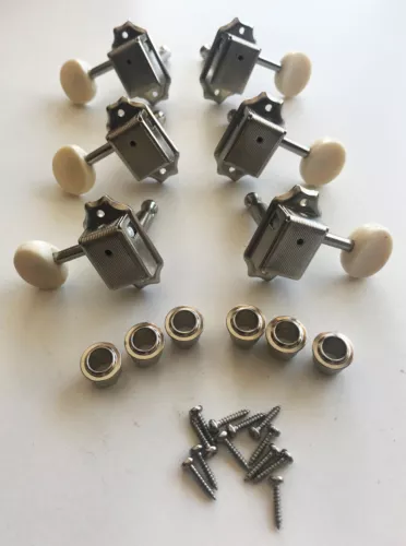 Deluxe 3+3 Vintage Waffle Back Individual Guitar Tuners with Ivoroid Buttons