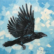 Painting Oil Original Raven Art Landscape Bird Impressionism Crow painting Wild