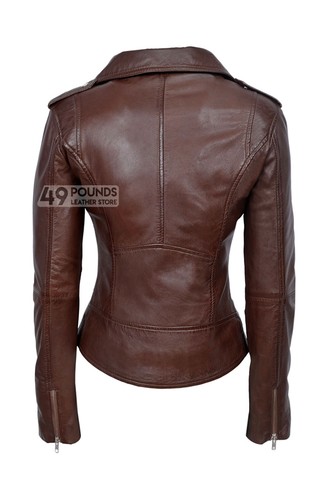 Ladies Brando Leather Jacket Fashion Biker Rock Style Real Lambskin 442 - Picture 21 of 31