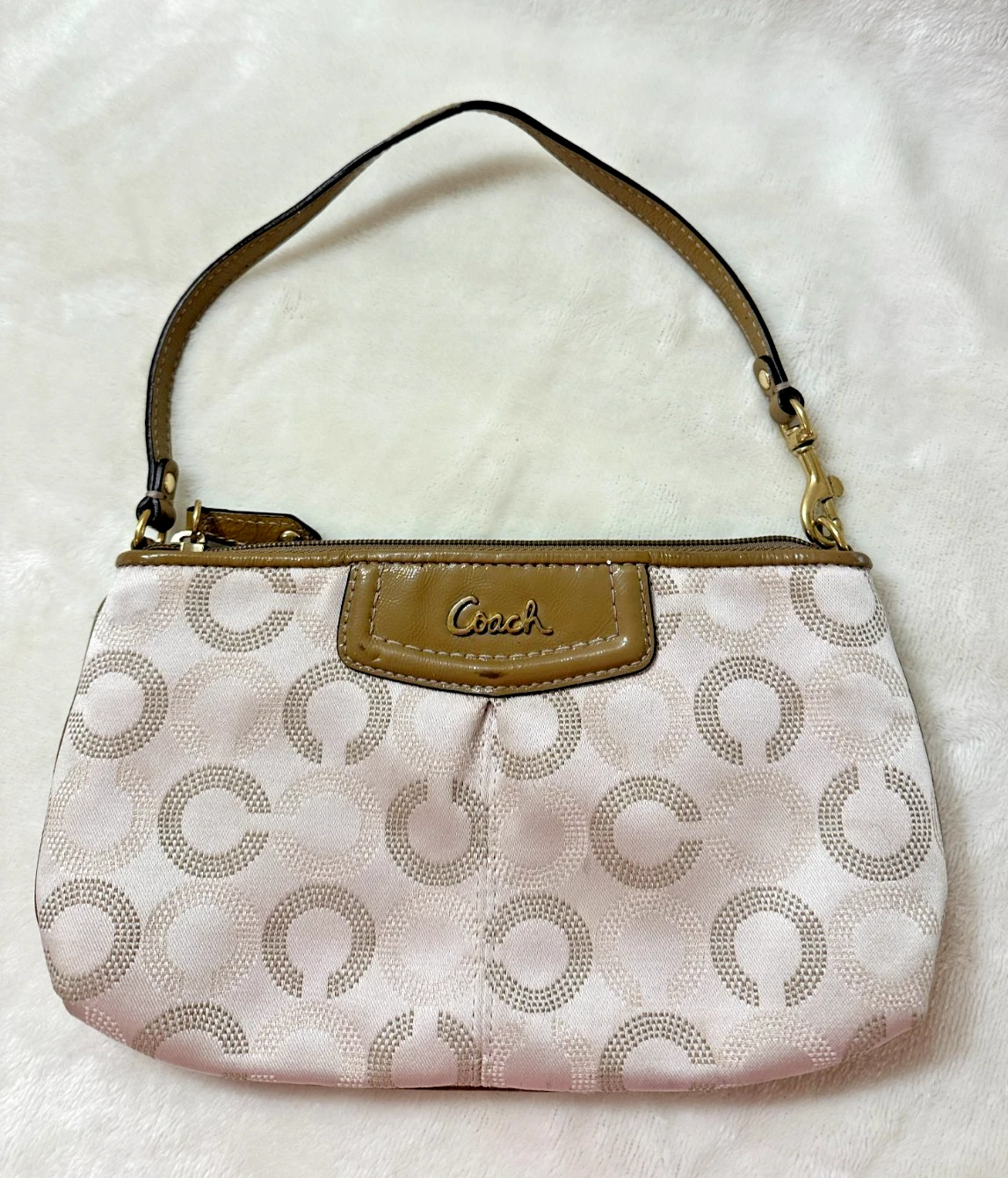ORIGINALE COACH Borsa da polso grande beige monogramma firma C usata in ottime condizioni!