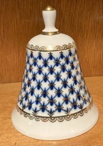 Russian Imperial Porcelain 4" Bell, Cobalt Net & Gold Trim Lomonosov Marked
