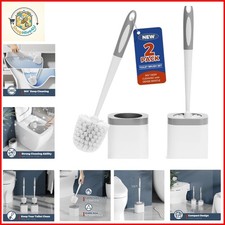 Toilet Brush and Holder Set, Space Saving, 2 Pack, White Bathroom Accessori...