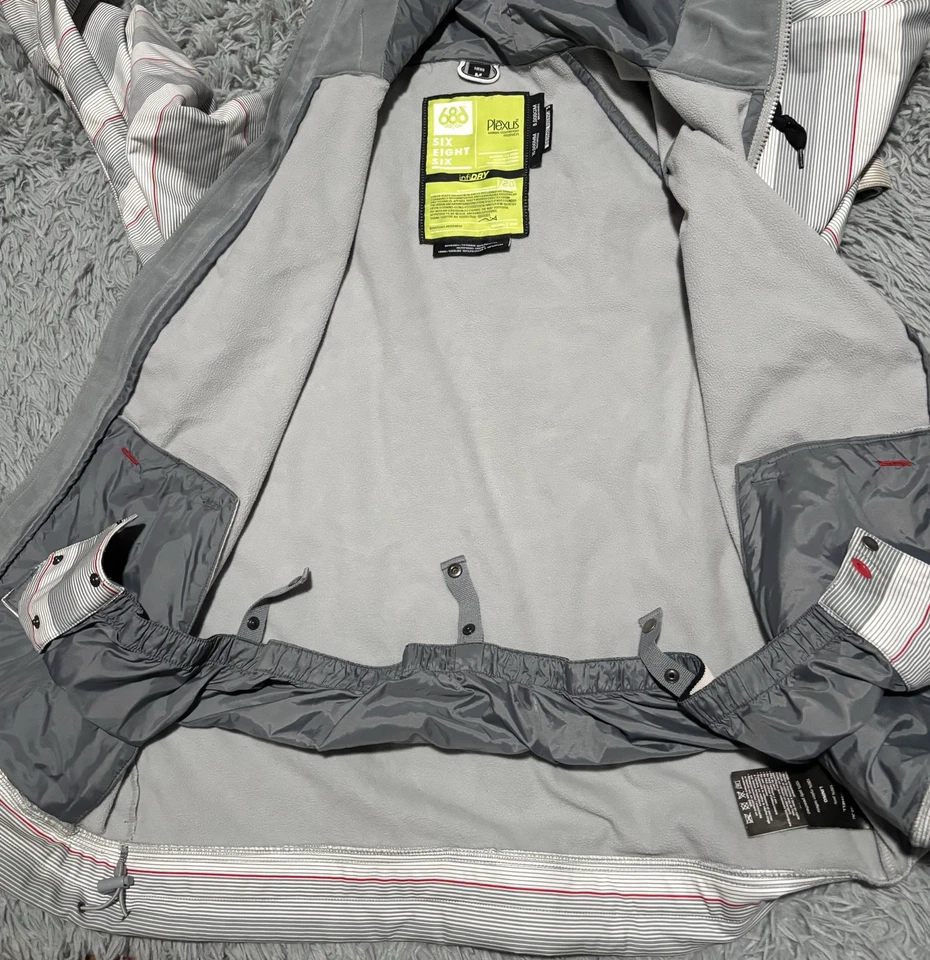 686 Plexus Snowboard Ski Jacket Mens M Gray Striped Hooded Softshell  - Image 3 of 4