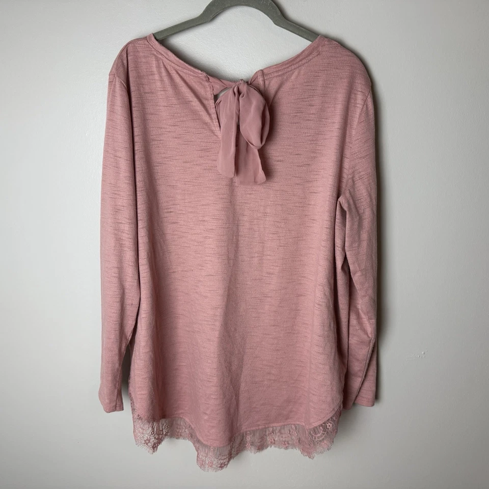 LC Lauren Conrad 衬衫大码 XXL 2XL 上衣长袖粉色绑带蕾丝 — 第 3/4 张图片