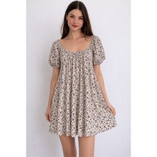 NWT American Eagle Cream Floral Puff Sleeve Mini Dress Cottagecore Prairie Small