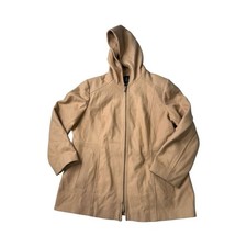 London Fog Ladies Hooded  Zipped Wool Coat Camel Size XXL