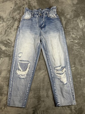 Kancan Mom Jeans High Rise Distressed Womens Medium Cropped Ankle Stretch Waist