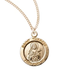 Patron St Therese of Lisieux Gold Plated Sterling Silver Medal Necklace 18"Chain