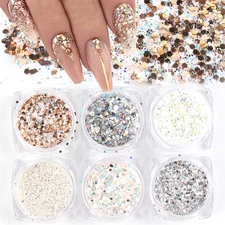 Holographic Nail Art Kits 6 Boxes 3D Glitter Metallic Shining Flakes Acrylic Pow