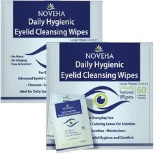 NOVEHA 120Pcs Daily Hygienic Eyelid & Lash Wipes | 120 Individually Wrapped C...