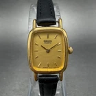 Seiko Watch Women 18mm Champagne Dial Gold Tone Rectangle 1N00-5K29 New BatteryG
