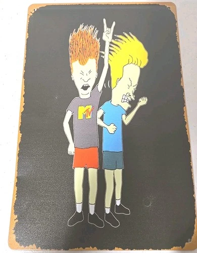 Vintage Reproduction Tin Metal Sign Poster Cartoon Beavis And Butthead