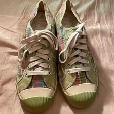 PF Flyers Posture Foundation Green Plaid Rigid Wedge Vulcanized Sneaker US Sz 10