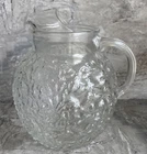 Vintage Anchor Hocking Lido Milano Clear Crinkle Glass Ball Pitcher Ice Lip
