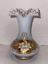 Crystalex Czech Republic Bohemia Handmade Flower White Milk Floral Glass Vase