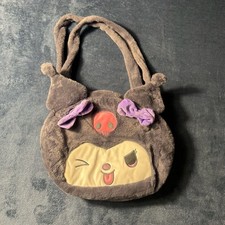 Sanrio Kuromi Plush Shoulder Bag Gray Fuzzy Tote Purse
