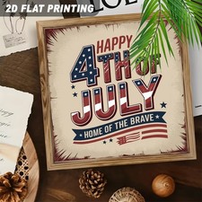 Happy 4th Of July Home Of The Brave Flag Star Distressed Wooden Plaque Decor