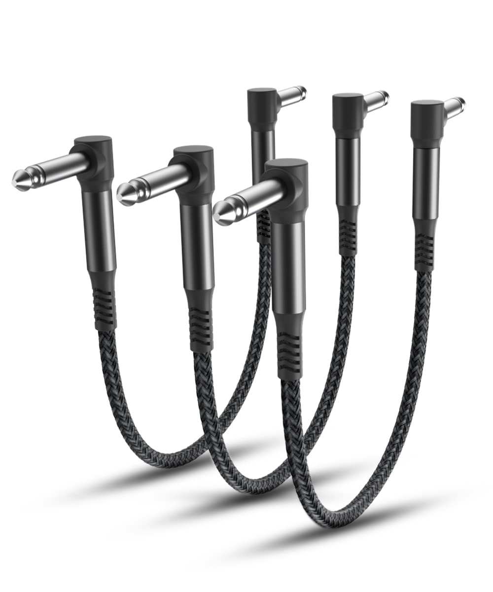 Guitar Patch Cables 15CM 3-Pack,6.35Mm Effects Pedal Board Cord,Nylon Braided 1/