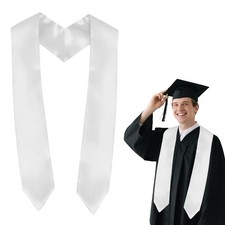 72 Inch Plain Graduation Stole - Unisex Adult Graduation Sash Class of White