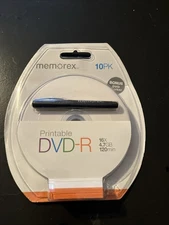 10-pk Memorex White Inkjet Hub Printable DVD-R; 16x 4.7GB 120m w/ Bonus Marker!