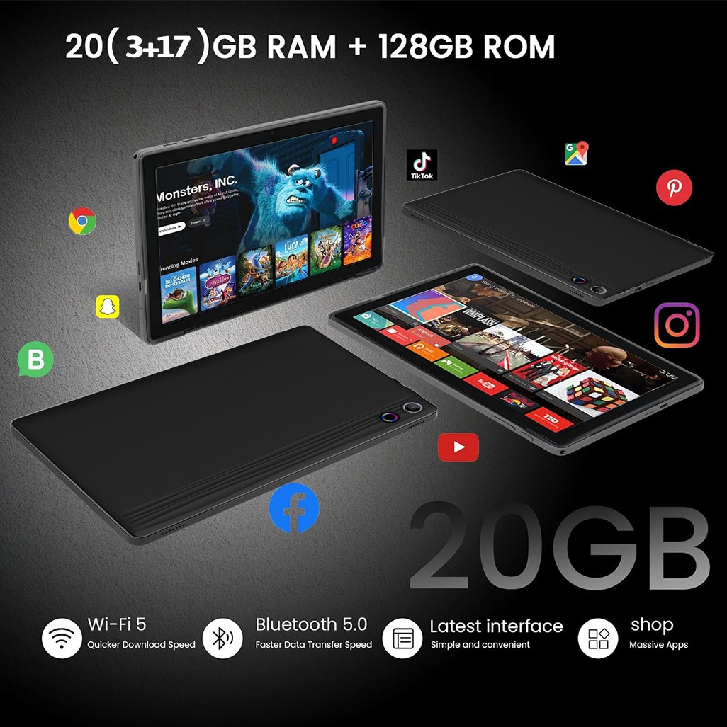 10.1 inch Android 15 Tablet 24GB RAM 128GB ROM (1TB TF) WiFi