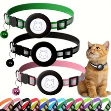Premium Reflective Nylon AirTag Cat Collar, Breakaway Safety with Bell fits Cats