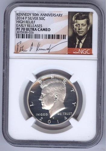 2014 P Kennedy 50th Anniv. 50C High Relief Half Dollar + NGC + PF 70 Ultra Cameo