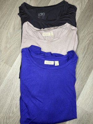 LOGO Lori Goldstein Mixed Knit Crewneck Medium 3/4 Sleeve LOT OF 3 Tops Size