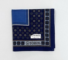 NWT HANDKERCHIEF Blue Geometric Paisley COTTON MEN'S POCKET SQUARE 18  