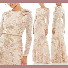 NWT Mac Duggal [ 16 ] 11174 Floral Embroidered Lace Trumpet Gown Blush #J2317