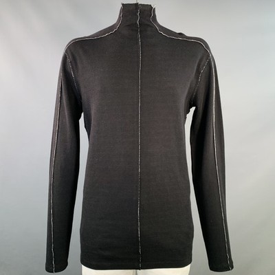 THOM KROM Größe XL Schwarz Weiß Baumwollmischung Roher Saum Rollkragenpullover