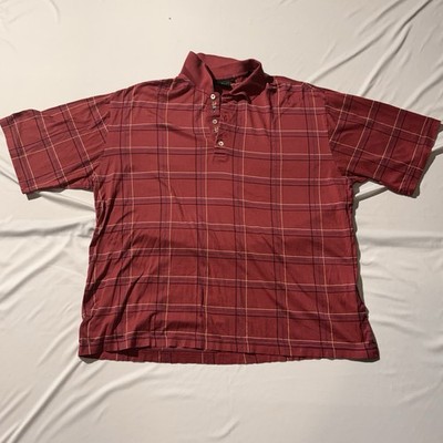 Bobby Jones Collection Men s Large Red Plaid Polo Shirt 100% Cotton Golf Casual