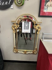 Vintage Baroque, Rococo Style Wall Mirror Gold Ornate, Plastic, USA 32" x 15".