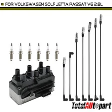New 1x Ignition Coil & 6x Iridium & Platinum Spark Plugs & 7x Wires for VW Jetta