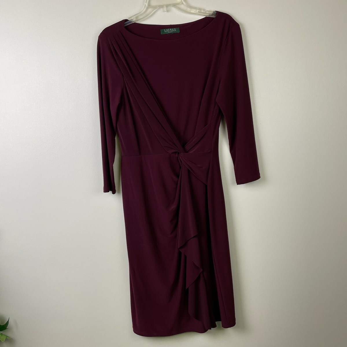 Lauren Ralph Lauren Women's Purple 3/4 Sleeve Twist Front Jersey Dress