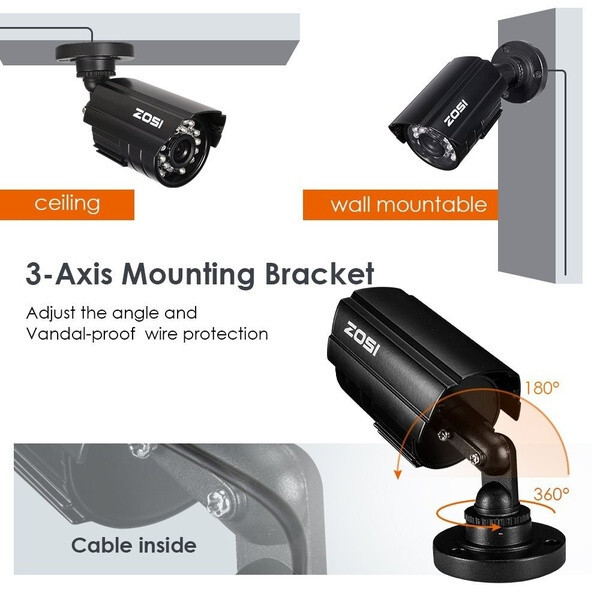 ZOSI 720P HD Security Home Wide Angle CCTV Outdoor Bullet Camera Infrared AHD 