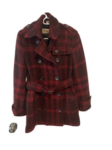 Burberry Brit Alcester 100 % Wool Coat Red Black 6