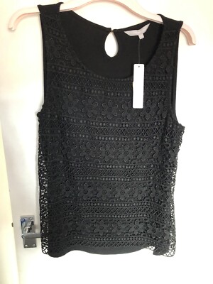 BNWT Red Herring Black Brocade Lined Top Size 14 Out Or Work Perfect 